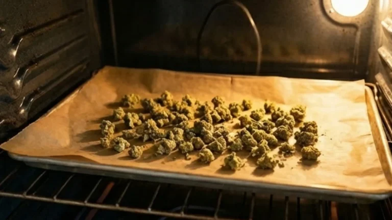 Cannabis buds decarboxylating in oven