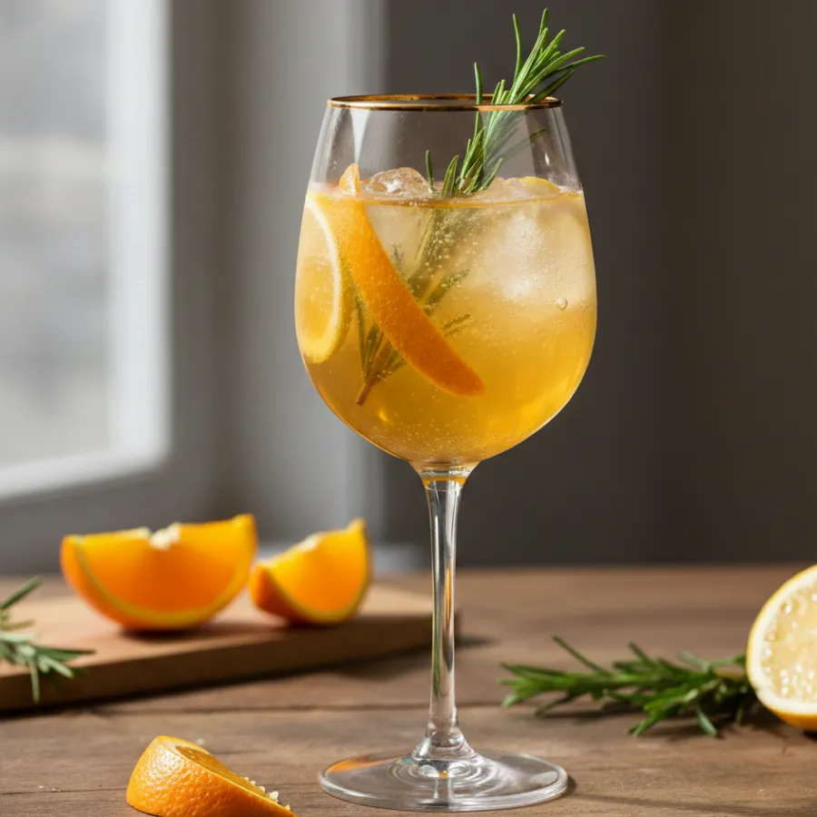 Citrus cocktail with rosemary garnish