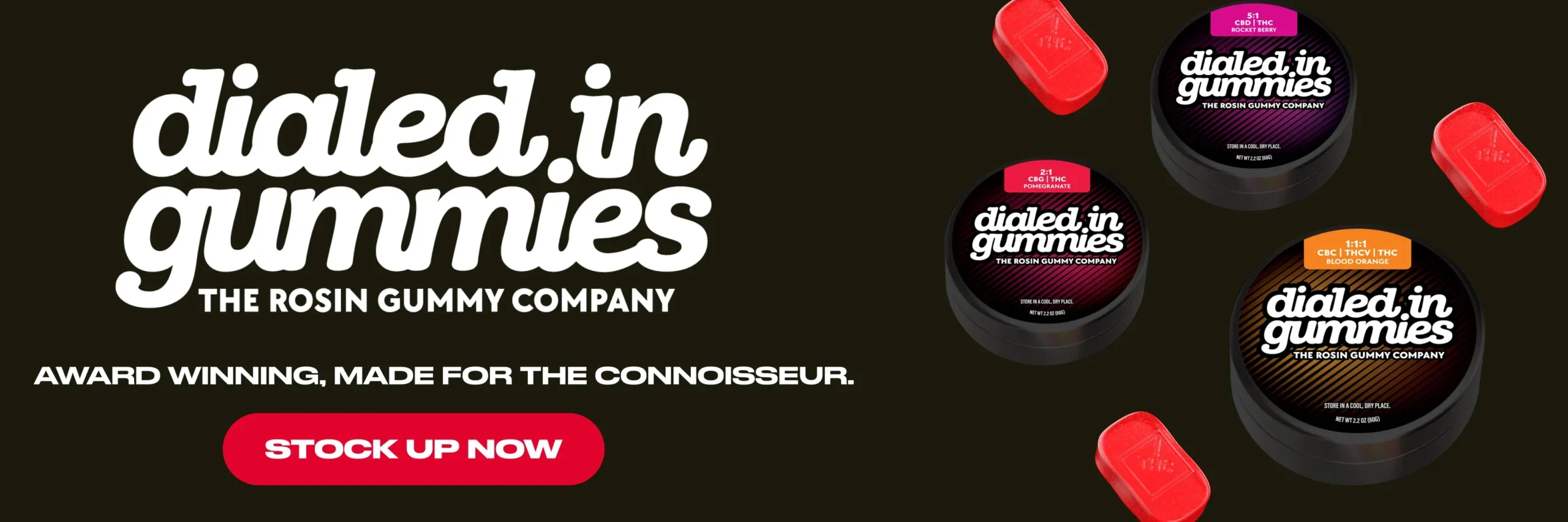 Promotional banner for gummy products
