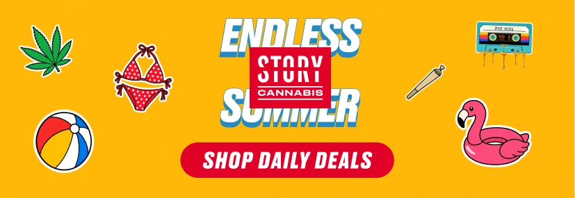 yellow promotional banner for Story cannabis