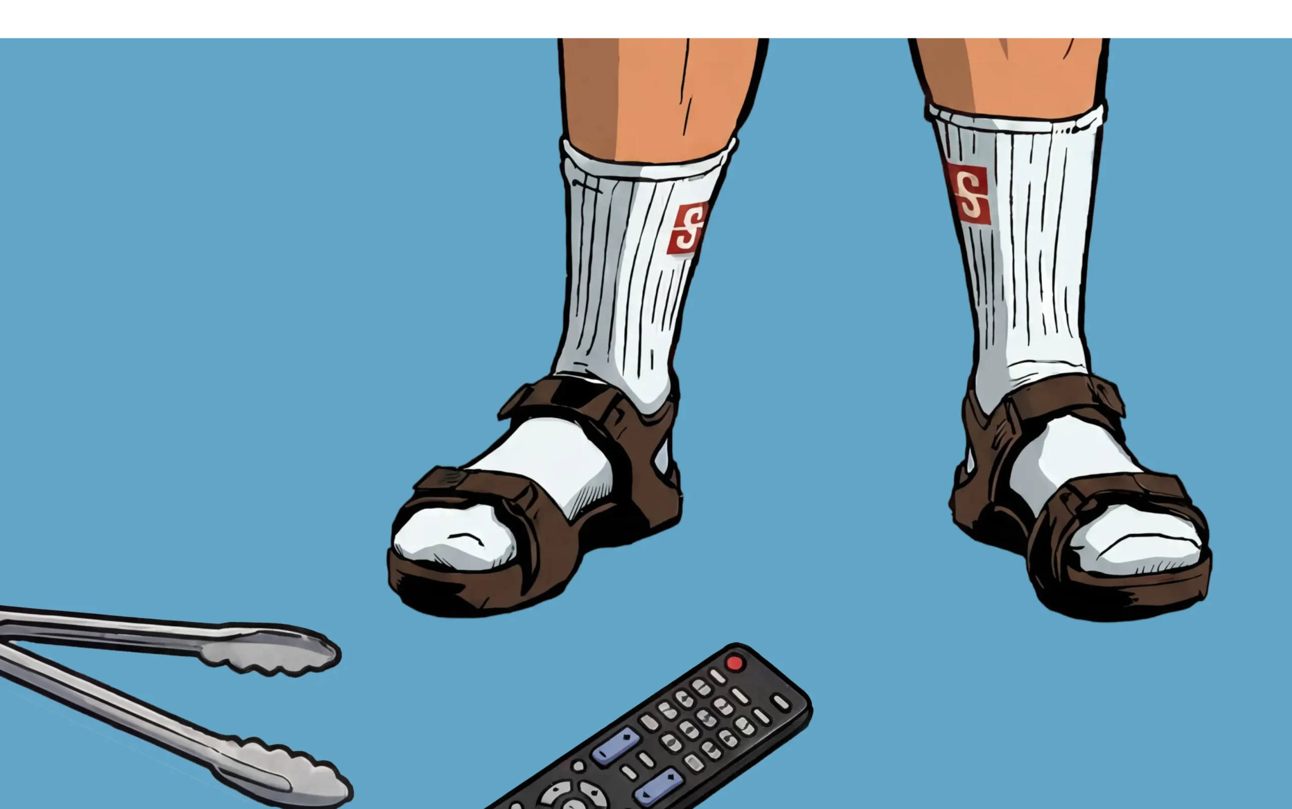 Socks with sandals and remote control