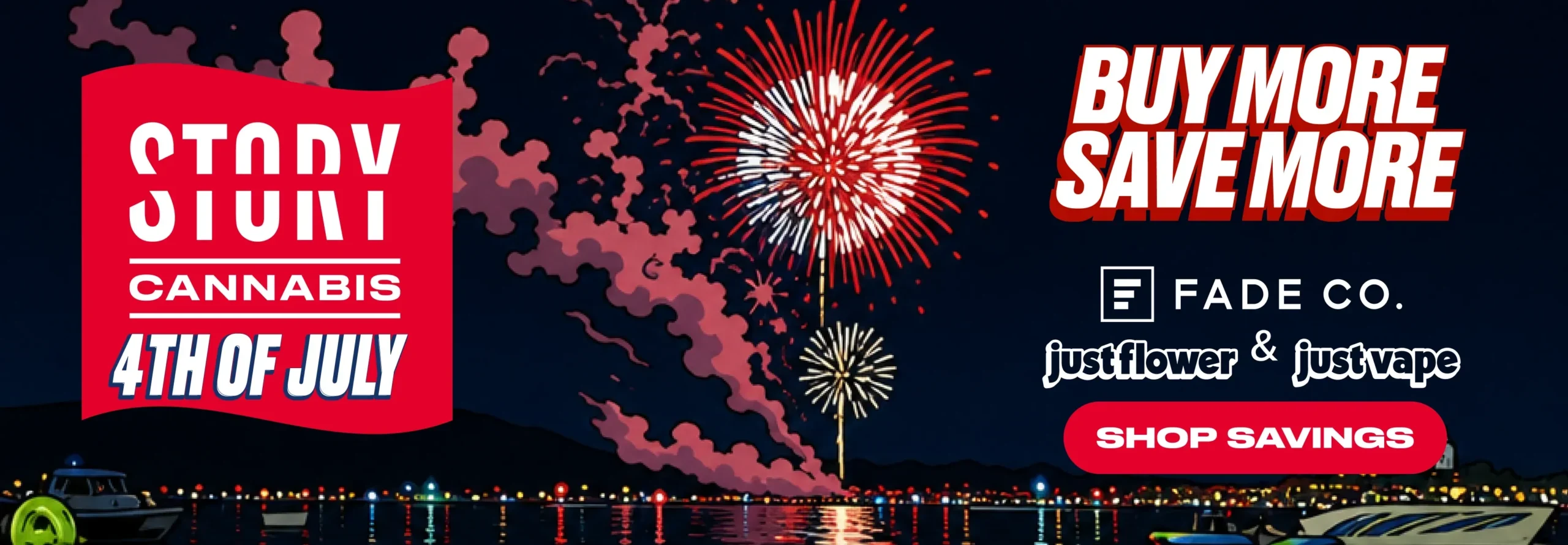 July 4th Campaign Internal MD fade co and just flower promotional banner for july 4th deals with fireworks