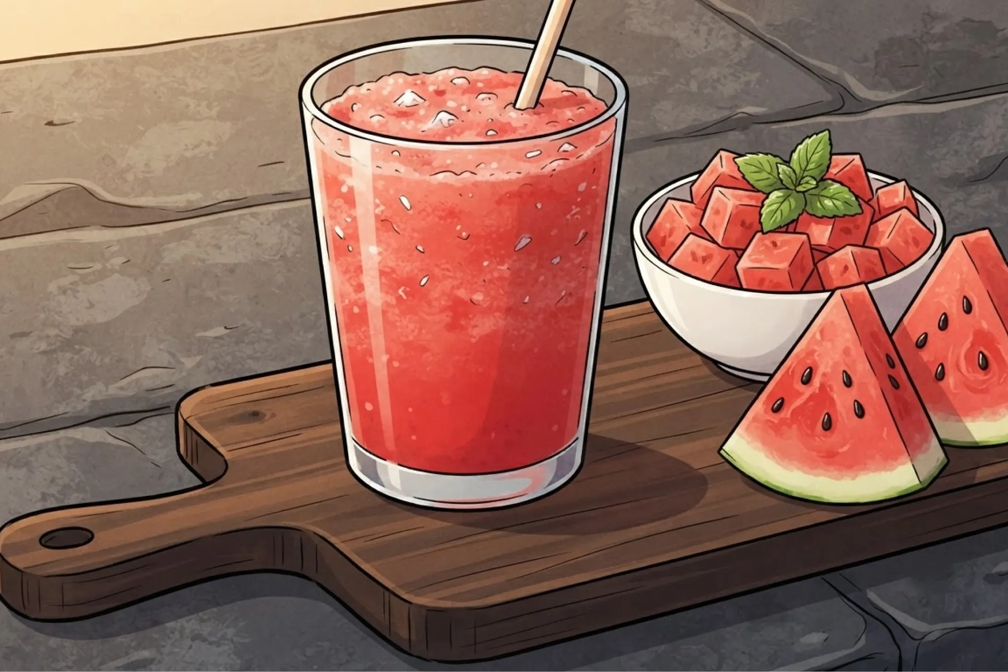 Watermelon smoothie with fresh fruit.