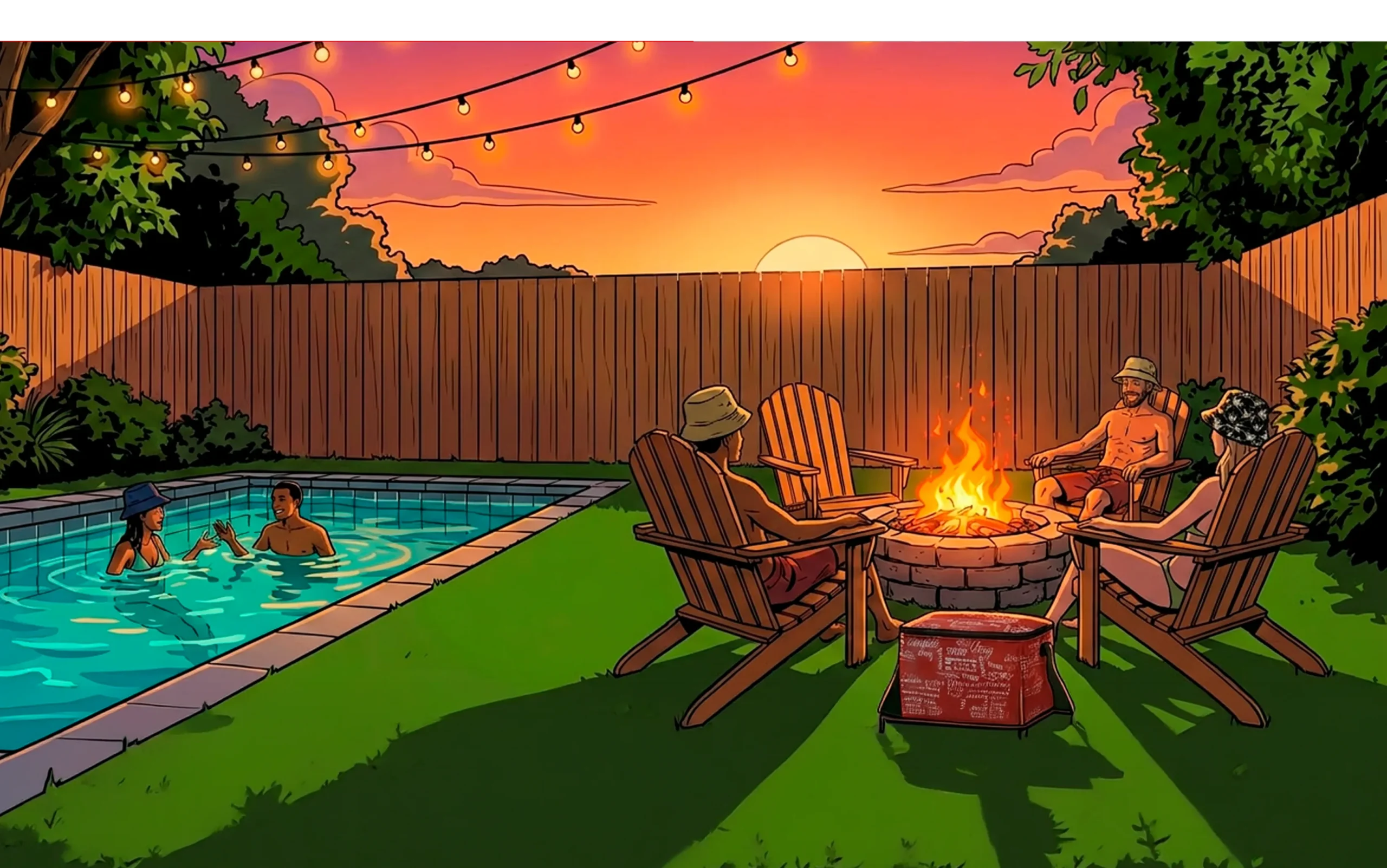 Sunset gathering by the fire