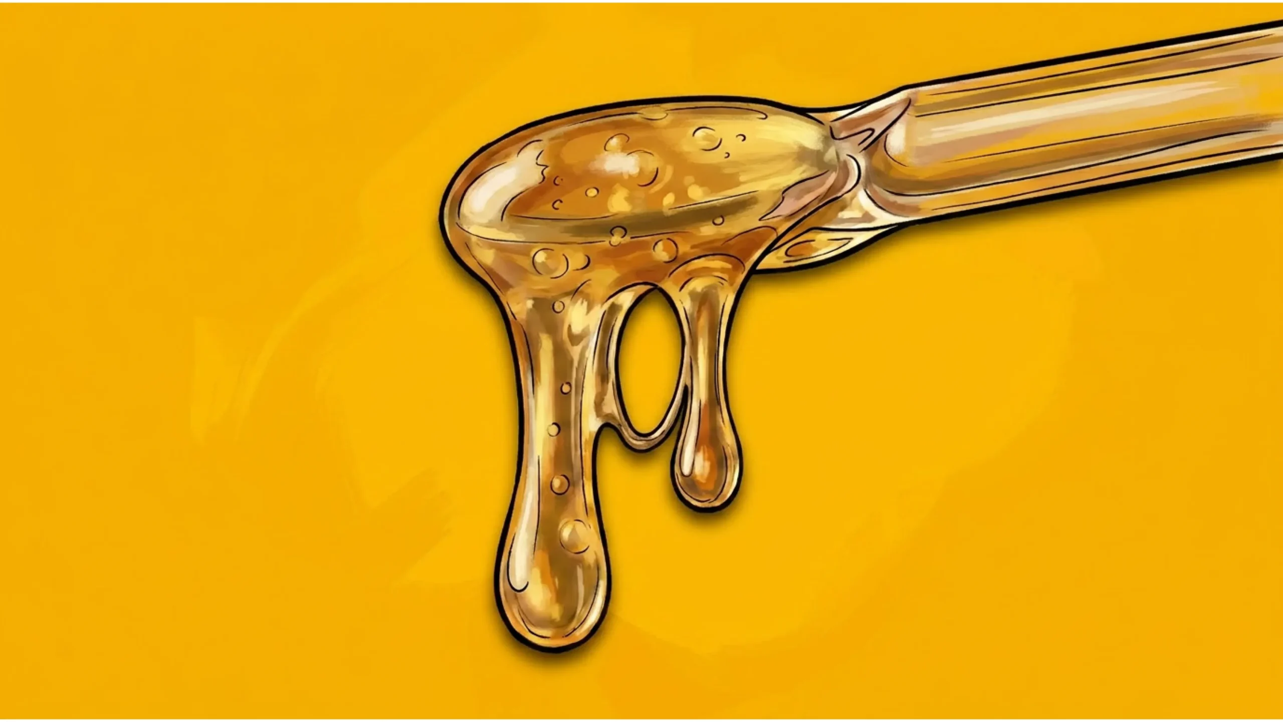 Golden resin dripping from a spoon