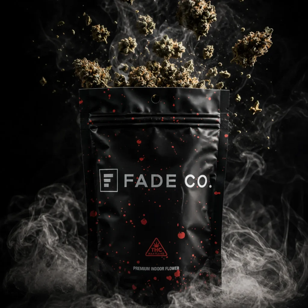 Black bag with cannabis flower emerging