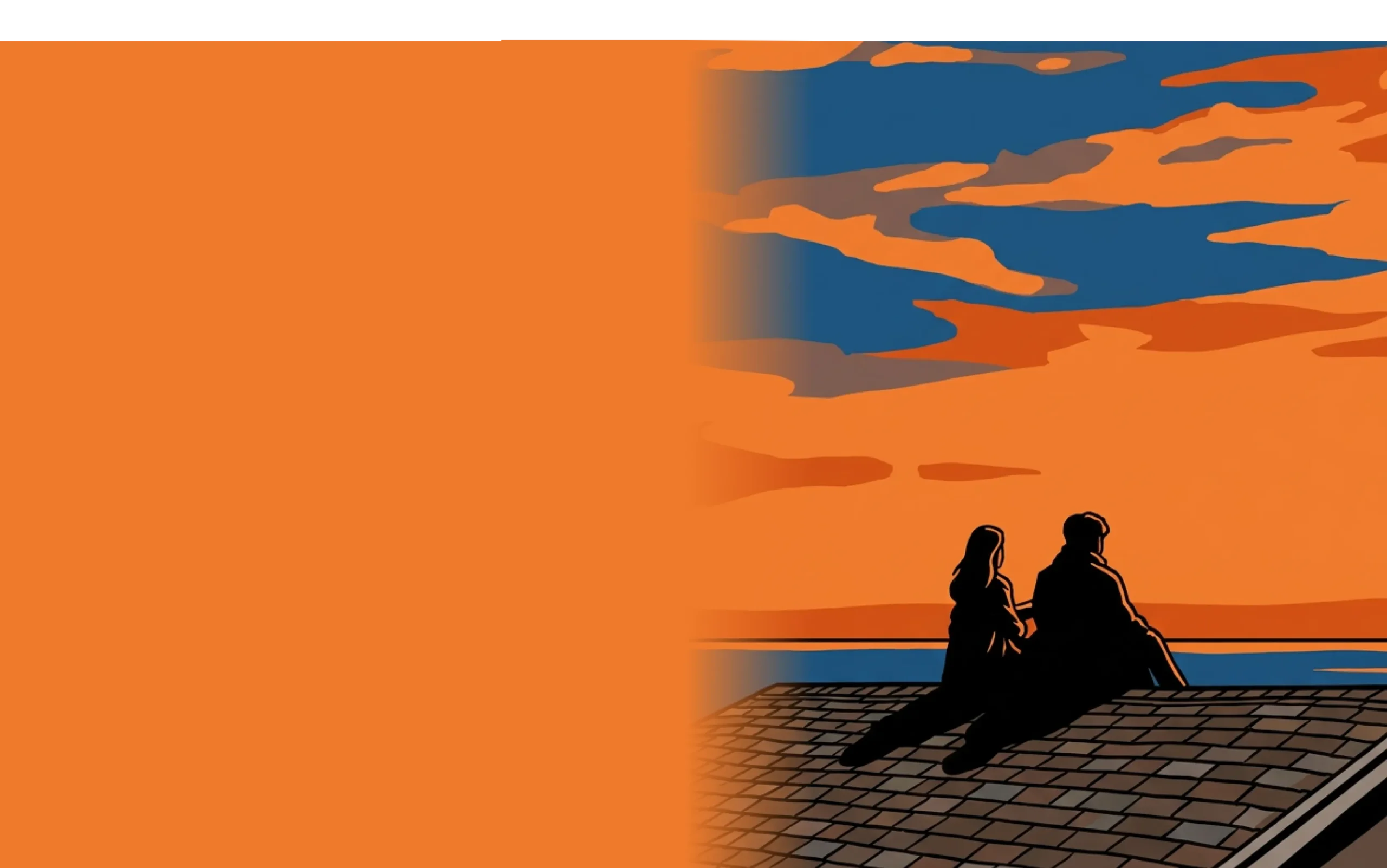 Silhouetted figures against vibrant sunset