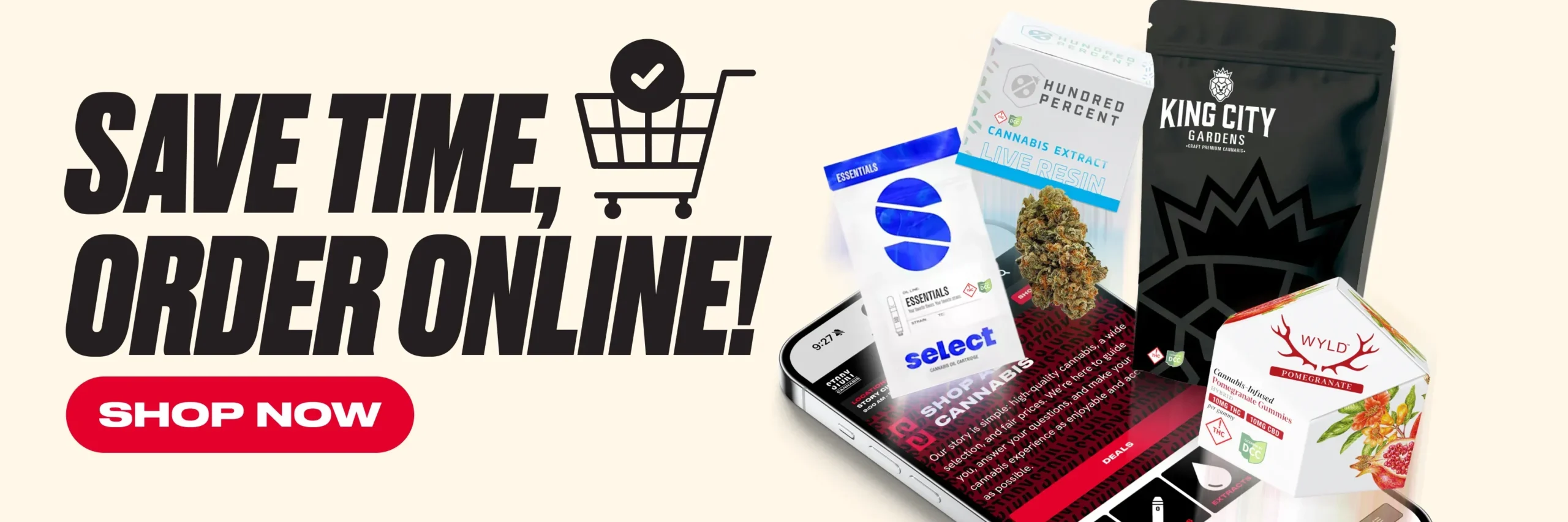 preorder cannabis online with an image of a phone and cannabis products